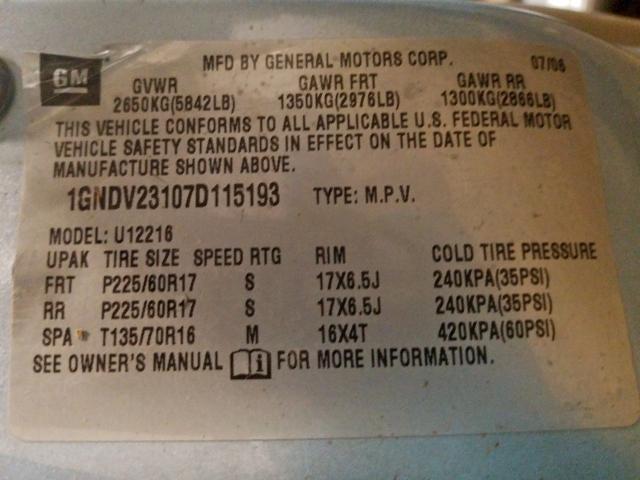 1GNDV23107D115193 - 2007 CHEVROLET UPLANDER LS  照片 10