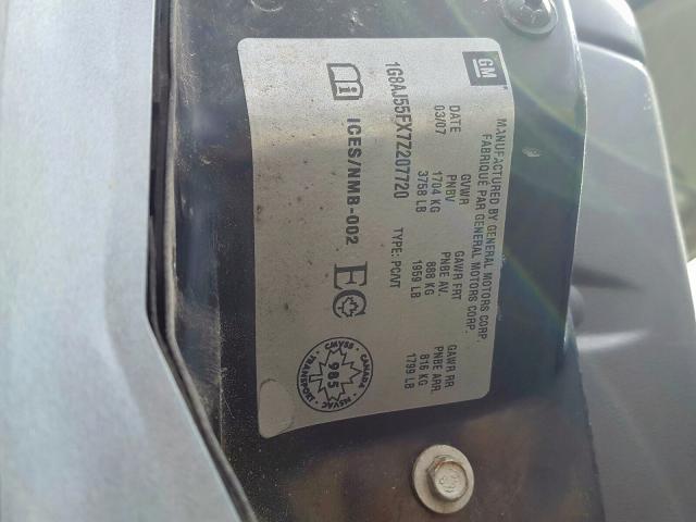 1G8AJ55FX7Z207720 - 2007 SATURN ION LEVEL 2  photo 10