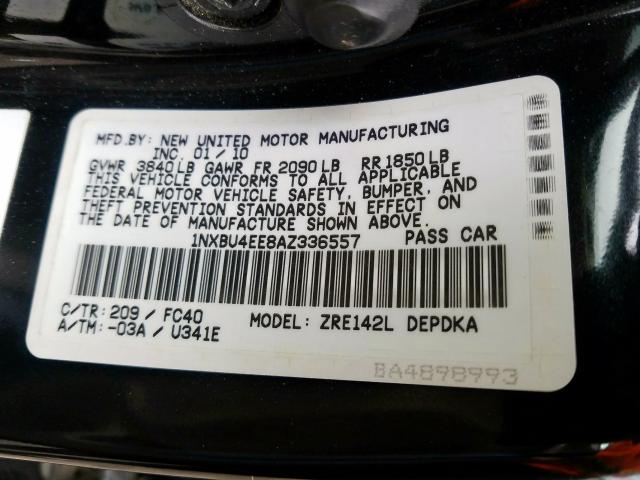 1NXBU4EE8AZ336557 - 2010 TOYOTA COROLLA BASE  照片 10