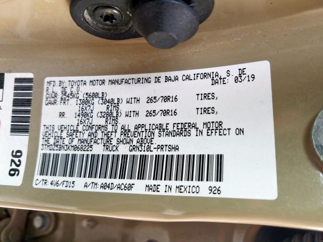 3TMDZ5BN3KM068225 - 2019 TOYOTA TACOMA DOUBLE CAB  照片 10