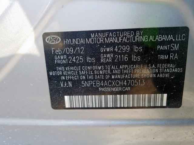 5NPEB4ACXCH470513 - 2012 HYUNDAI SONATA GLS  photo 10