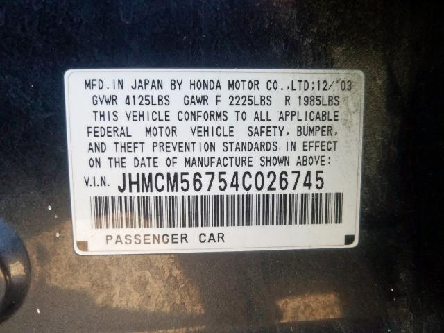 JHMCM56754C026745 - 2004 HONDA ACCORD EX  photo 10