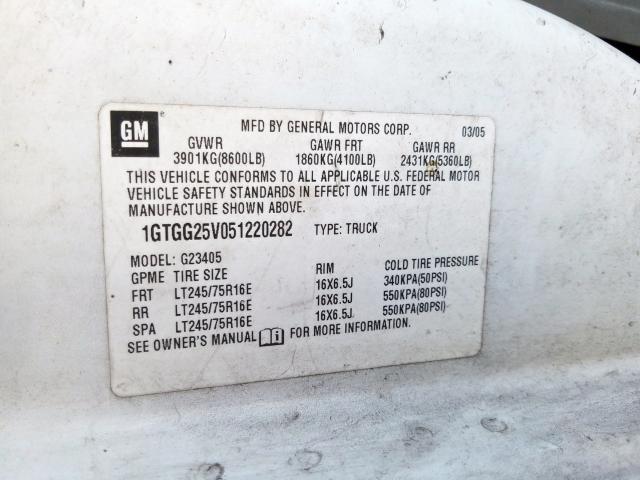 1GTGG25V051220282 - 2005 GMC SAVANA G2500  photo 10