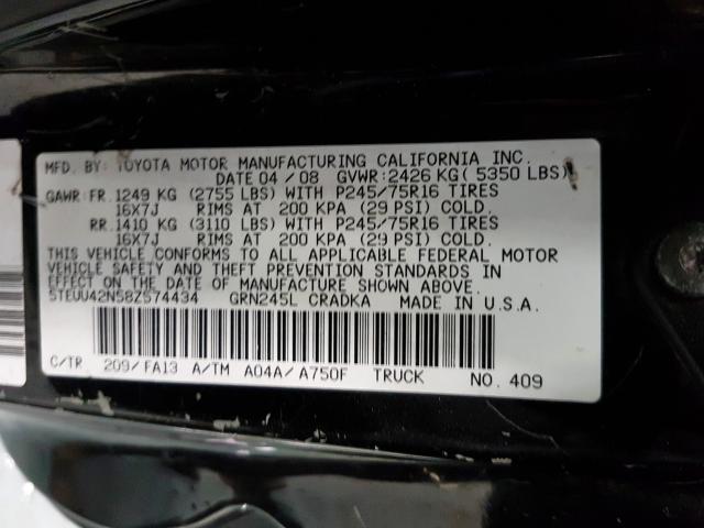5TEUU42N58Z574434 - 2008 TOYOTA TACOMA ACCESS CAB  ფოტო 10