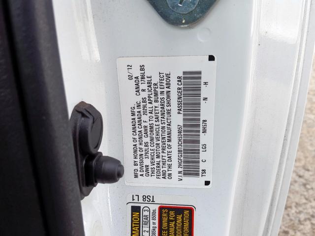 2HGFG3B13CH534057 - 2012 HONDA CIVIC EXL  photo 10