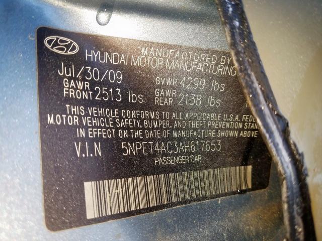 5NPET4AC3AH617653 - 2010 HYUNDAI SONATA GLS  photo 10