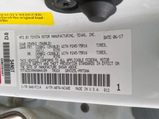 5TFAZ5CN9HX044189 - 2017 TOYOTA TACOMA DOUBLE CAB  照片 10