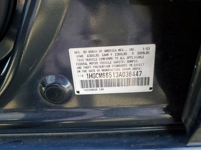 1HGCM66513A036447 - 2003 HONDA ACCORD EX  photo 10