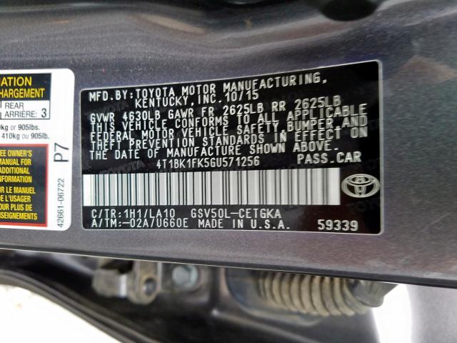 4T1BK1FK5GU571256 - 2016 TOYOTA CAMRY XSE  photo 10