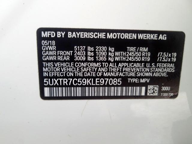 5UXTR7C59KLE97085 - 2019 BMW X3 SDRIVE30I  photo 10