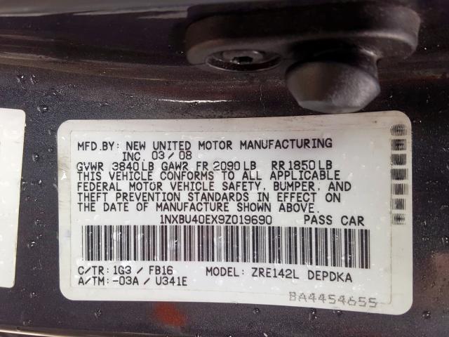 1NXBU40EX9Z019690 - 2009 TOYOTA COROLLA BASE  照片 10