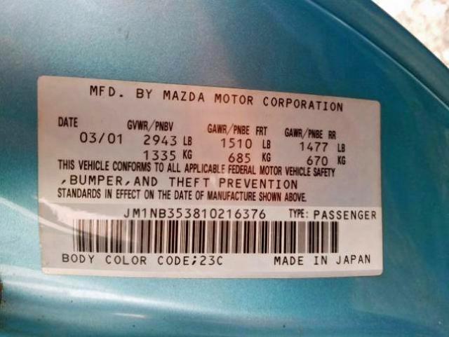 JM1NB353810216376 - 2001 MAZDA MX-5 MIATA BASE  photo 10