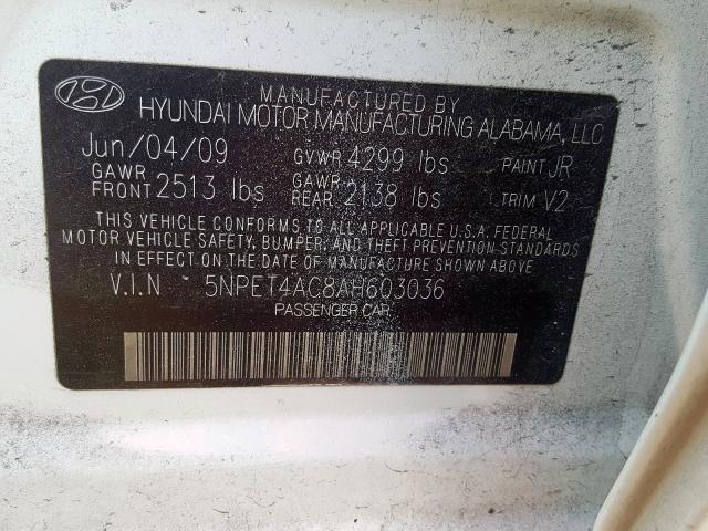 5NPET4AC8AH603036 - 2010 HYUNDAI SONATA GLS  photo 10