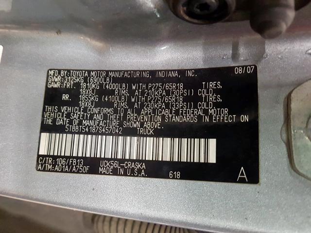 5TBBT54187S457042 - 2007 TOYOTA TUNDRA DOUBLE CAB SR5  photo 10