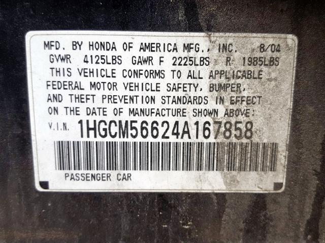 1HGCM56624A167858 - 2004 HONDA ACCORD EX  photo 10