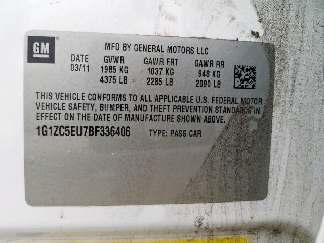 1G1ZC5EU7BF336406 - 2011 CHEVROLET MALIBU 1LT  照片 10