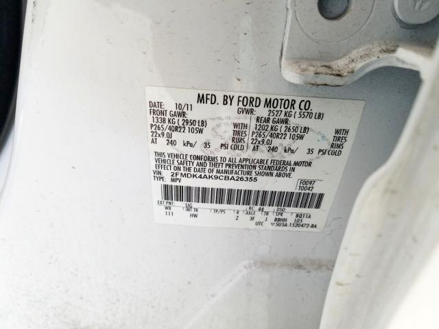 2FMDK4AK9CBA26355 - 2012 FORD EDGE SPORT  photo 10