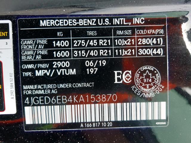 4JGED6EB4KA153870 - 2019 MERCEDES-BENZ GLE COUPE 43 AMG  photo 10