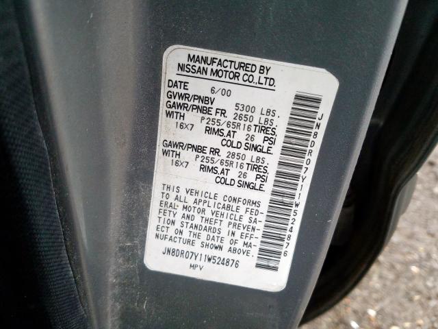 JN8DR07Y11W524876 - 2001 NISSAN PATHFINDER LE  ფოტო 10
