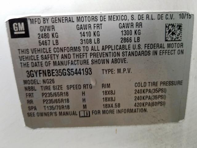 3GYFNBE35GS544193 - 2016 CADILLAC SRX LUXURY COLLECTION  photo 10