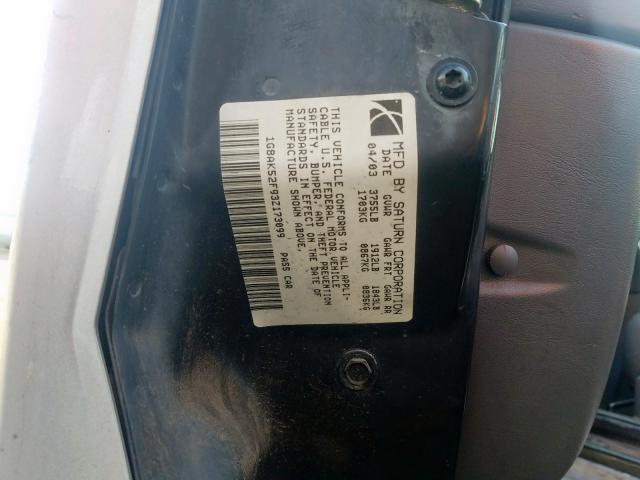 1G8AK52F93Z173099 - 2003 SATURN ION LEVEL 3  photo 10