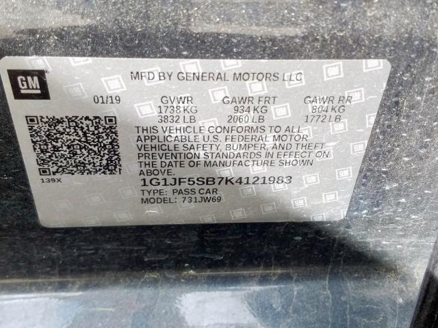 1G1JF5SB7K4121983 - 2019 CHEVROLET SONIC PREMIER  photo 10