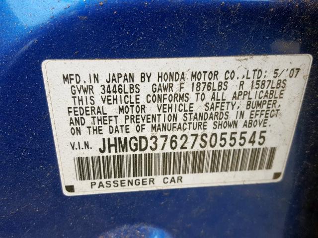 JHMGD37627S055545 - 2007 HONDA FIT S  照片 10