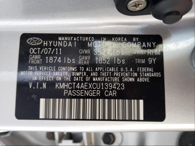 KMHCT4AEXCU139423 - 2012 HYUNDAI ACCENT GLS SILVER photo 10