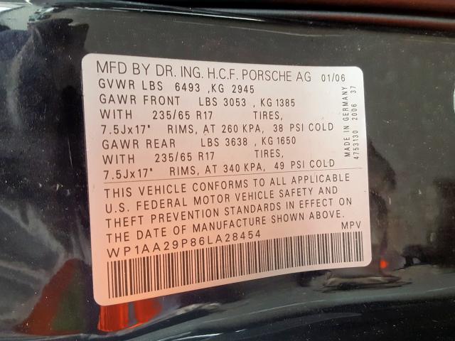 WP1AA29P86LA28454 - 2006 PORSCHE porsche cayenne  photo 10