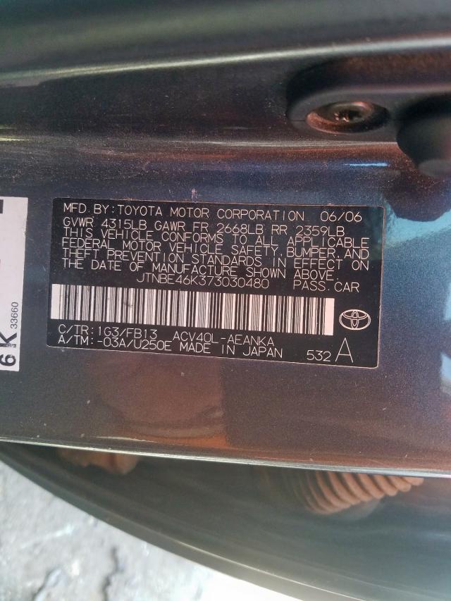 JTNBE46K373030480 - 2007 TOYOTA CAMRY CE  photo 10