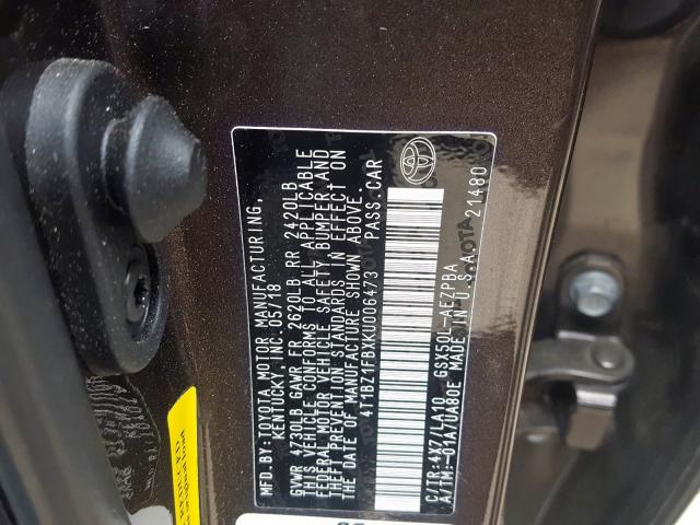 4T1BZ1FBXKU006473 - 2019 TOYOTA AVALON XLE  photo 10