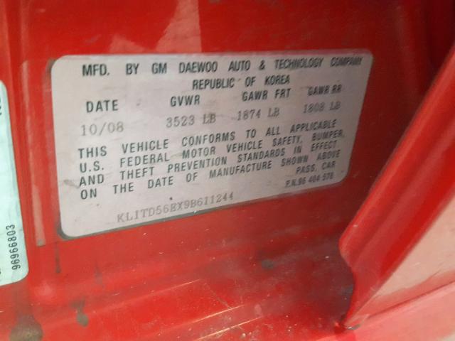 KL1TD56EX9B611244 - 2009 CHEVROLET AVEO LS  ფოტო 10