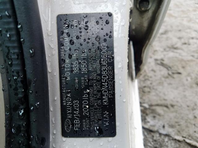 KMHDN45D83U616009 - 2003 HYUNDAI ELANTRA GLS  photo 10