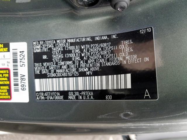 5TDKK3DC4BS107125 - 2011 TOYOTA SIENNA LE  photo 10