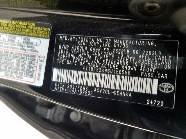 4T1BE32K86U156598 - 2006 TOYOTA CAMRY LE  photo 10