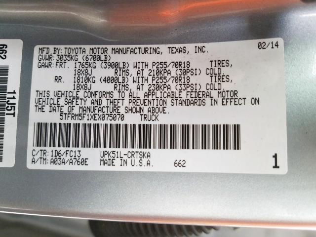 5TFRM5F1XEX075070 - 2014 TOYOTA TUNDRA DOUBLE CAB SR/SR5  photo 10