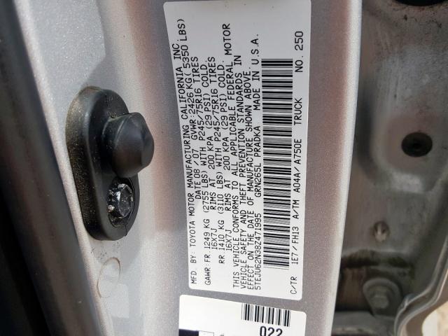 5TEJU62N38Z471995 - 2008 TOYOTA TACOMA DOUBLE CAB PRERUNNER  photo 10