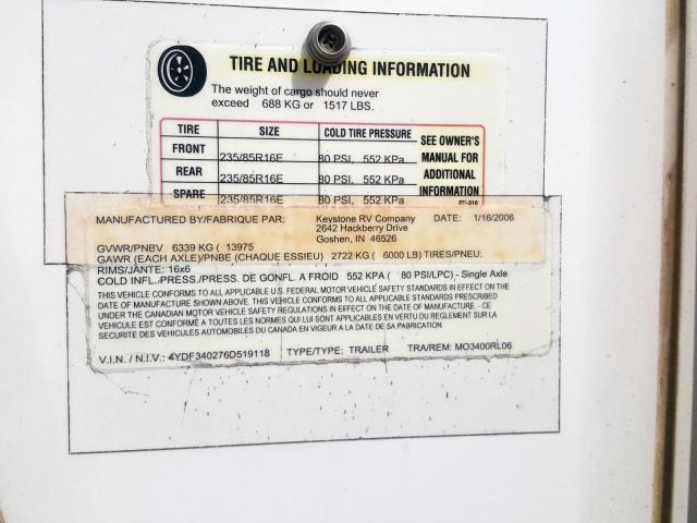 4YDF340276D519118 - 2006 KEYSTONE MONTANA  photo 10