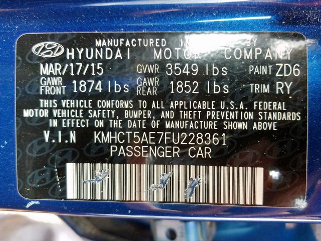 KMHCT5AE7FU228361 - 2015 HYUNDAI ACCENT GS  photo 10