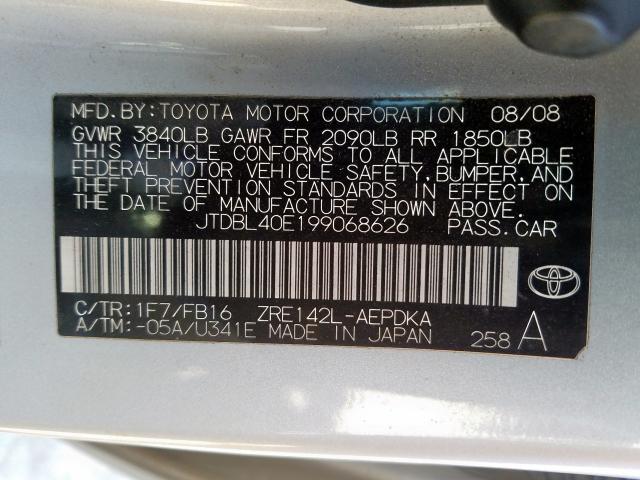 JTDBL40E199068626 - 2009 TOYOTA COROLLA BASE  照片 10