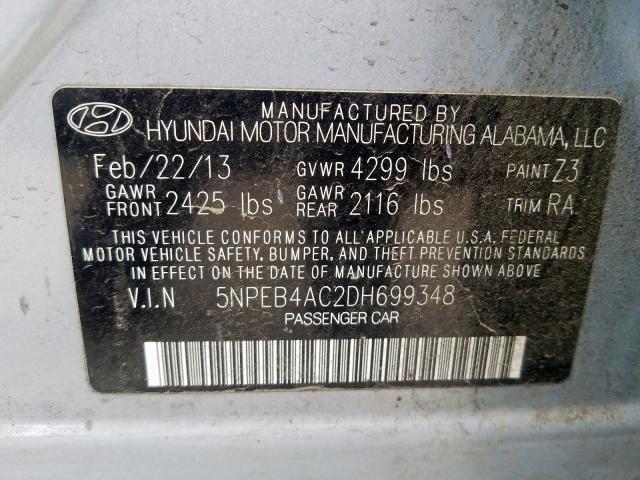 5NPEB4AC2DH699348 - 2013 HYUNDAI SONATA GLS  photo 10