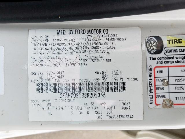 3FAHP08138R205356 - 2008 FORD FUSION SEL  photo 10