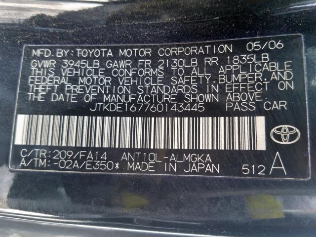 JTKDE167760143445 - 2006 TOYOTA SCION TC  photo 10