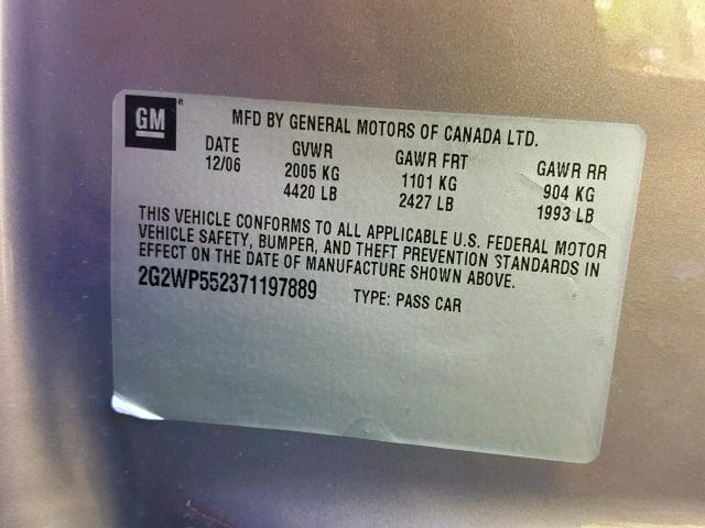 2G2WP552371197889 - 2007 PONTIAC GRAND PRIX 灰色 照片 10
