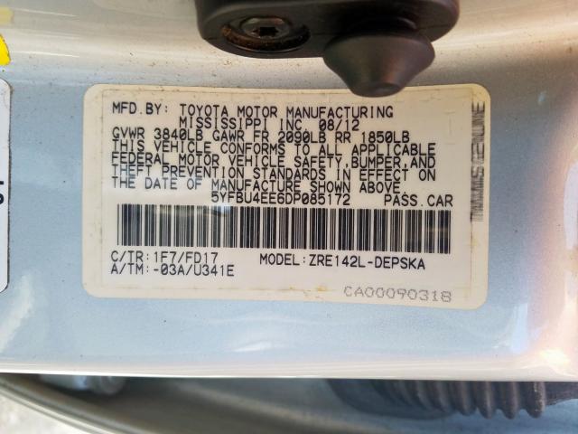 5YFBU4EE6DP085172 - 2013 TOYOTA COROLLA BASE  照片 10