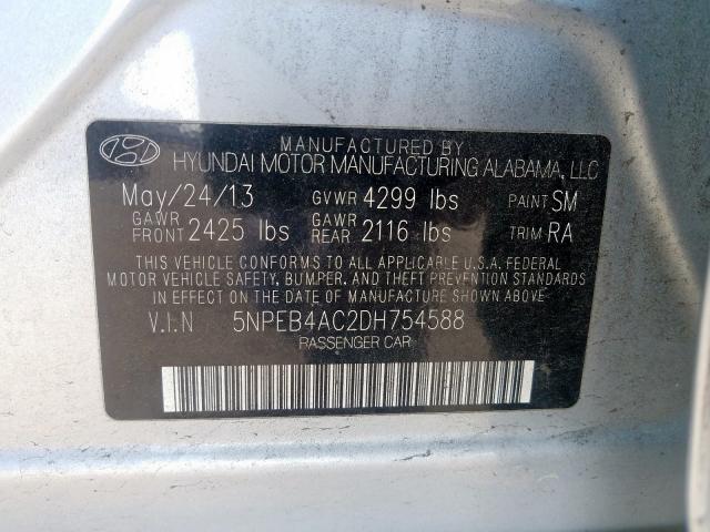 5NPEB4AC2DH754588 - 2013 HYUNDAI SONATA GLS  photo 10