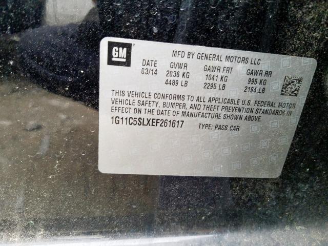 1G11C5SLXEF261617 - 2014 CHEVROLET MALIBU 1LT  照片 10