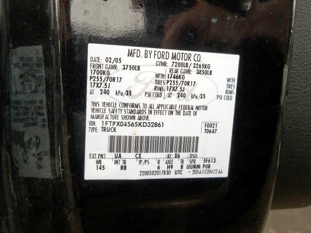 1FTPX04565KD32861 - 2005 FORD F150  photo 10