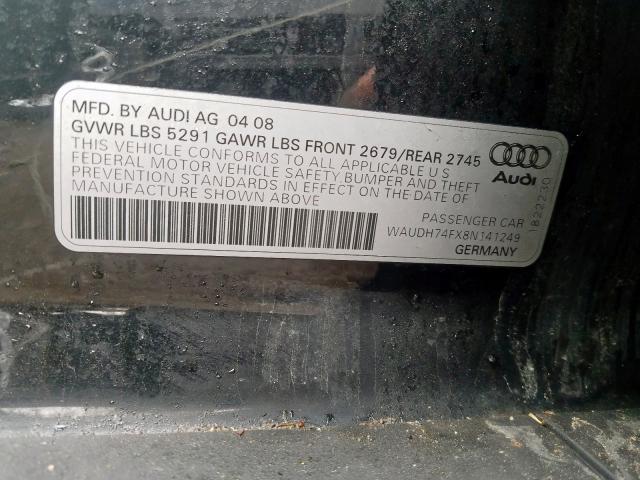 WAUDH74FX8N141249 - 2008 AUDI A6 3.2 QUATTRO  photo 10