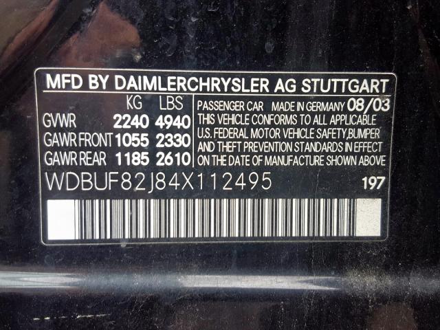 WDBUF82J84X112495 - 2004 MERCEDES-BENZ E 320 4MATIC  photo 10